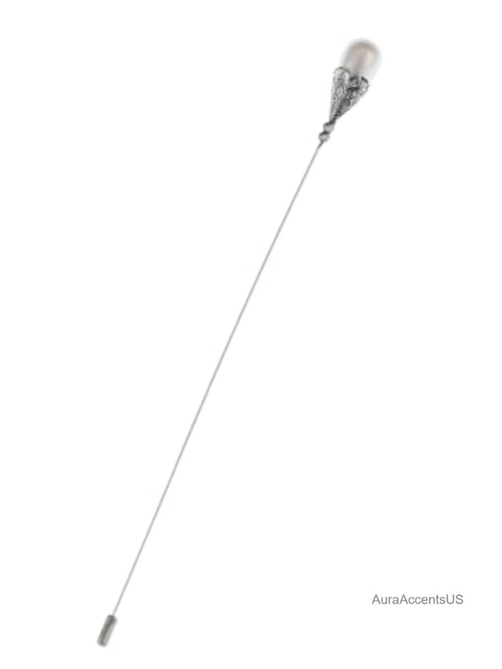 Flexible Bendable Long Handle Hat Pin Silvery Retro Hollow Out Pearl Floral